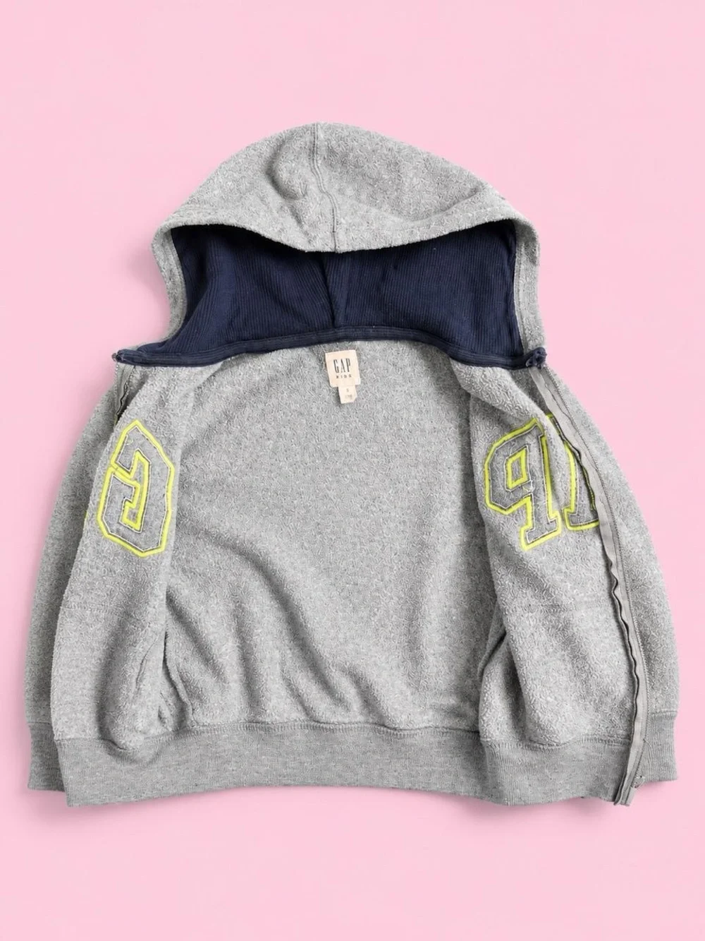 GAP Gray Hooded Zip Sweatshirt with Yellow-Outlined Logo